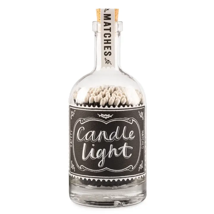 Candle light label - Fyrstikker på flaske